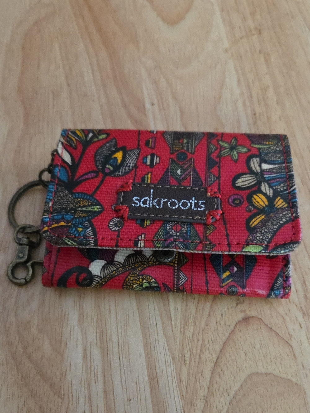 Sakroots Red Floral & Geometric Key Wallet